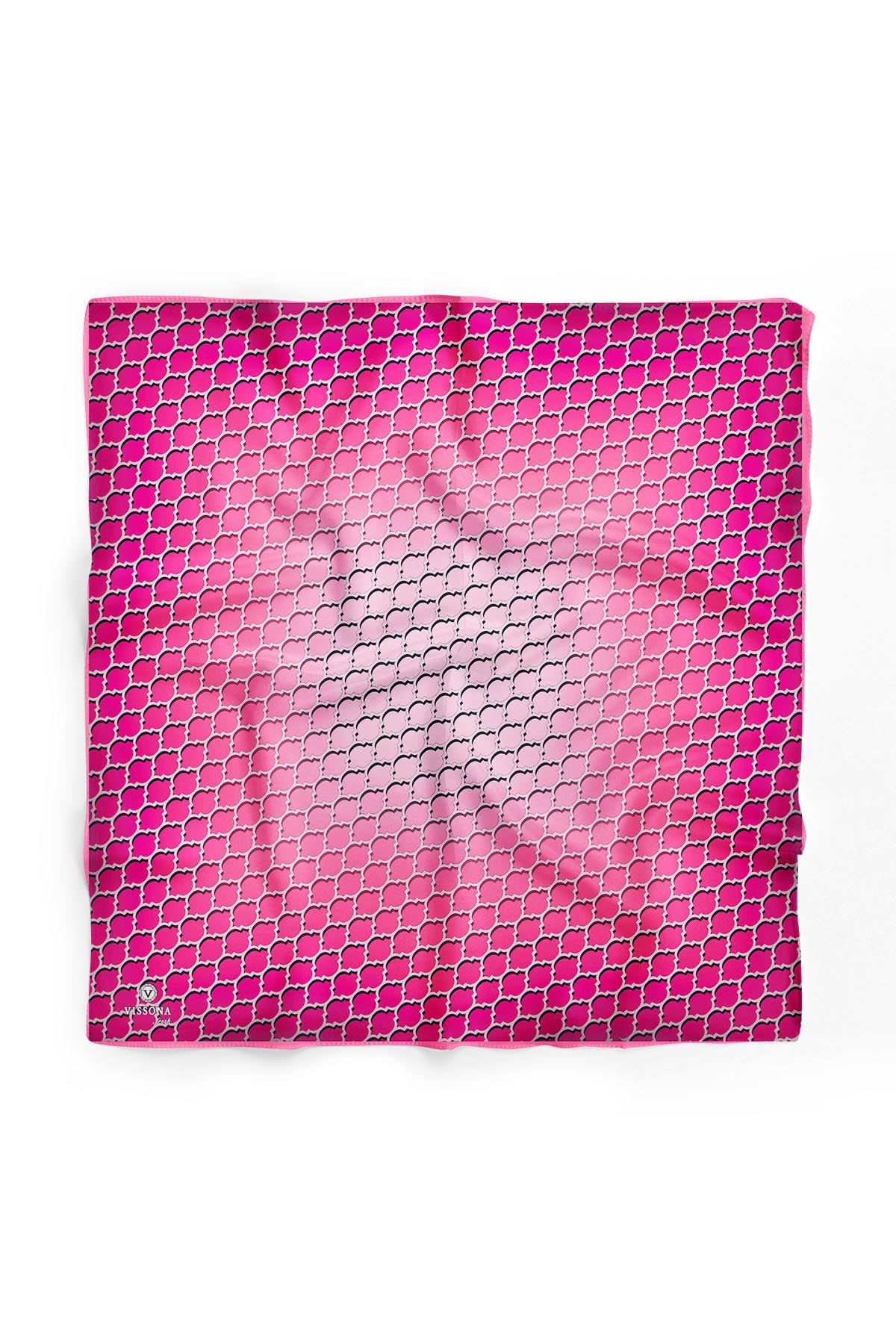 %100 İpek Kadın Desenli Bandana 80x80 FUŞYA / PEMBE